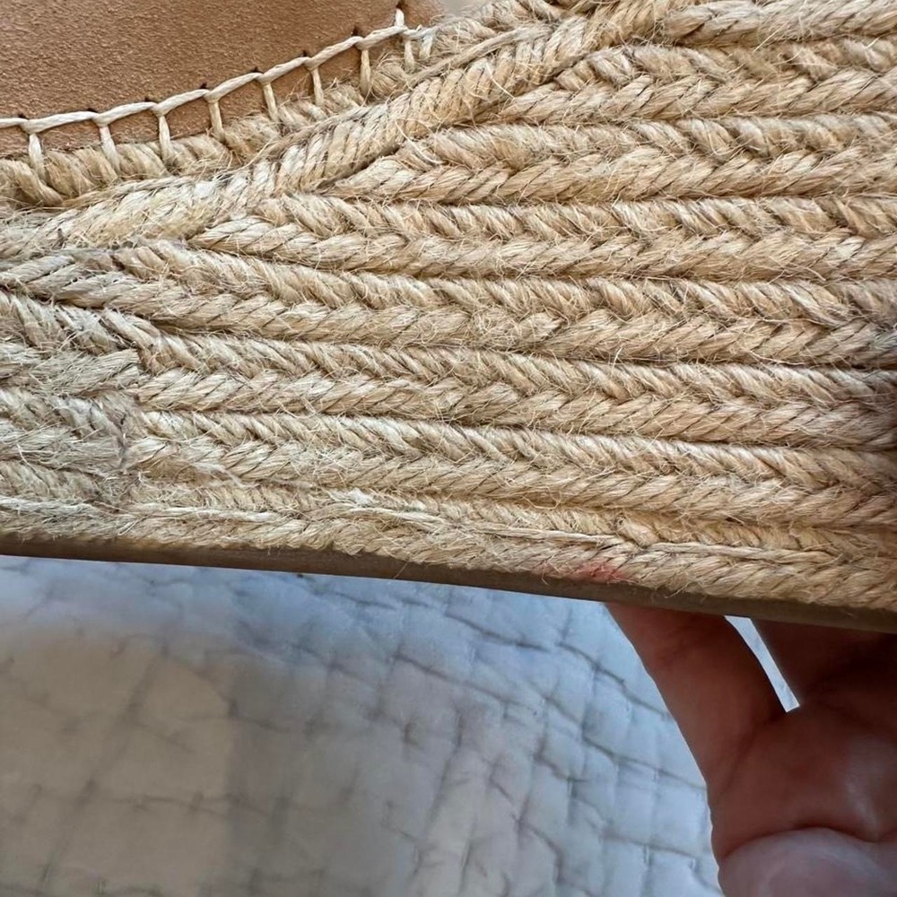 Size 9.5 4" heel Gianni Bini Tan suede espadrille wedge sandals - Picture 8 of 8